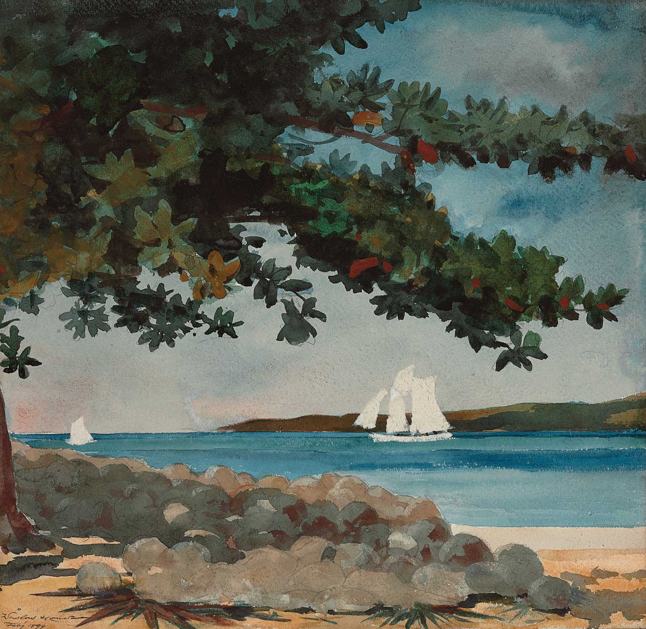 Nassau: Water en Zeilboot, 1899 door Winslow Homer