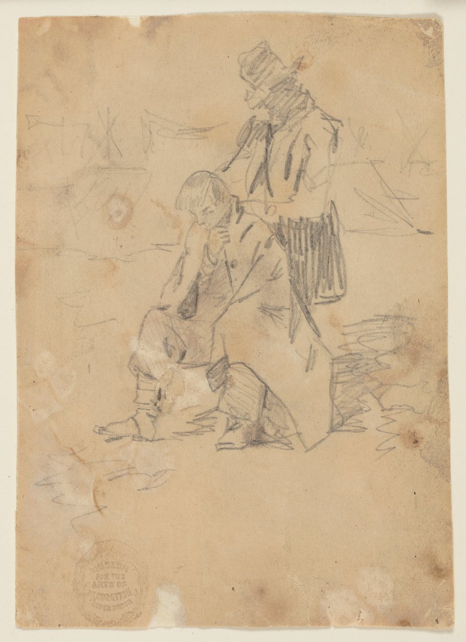 Soldaat zittend op een doos door Winslow Homer