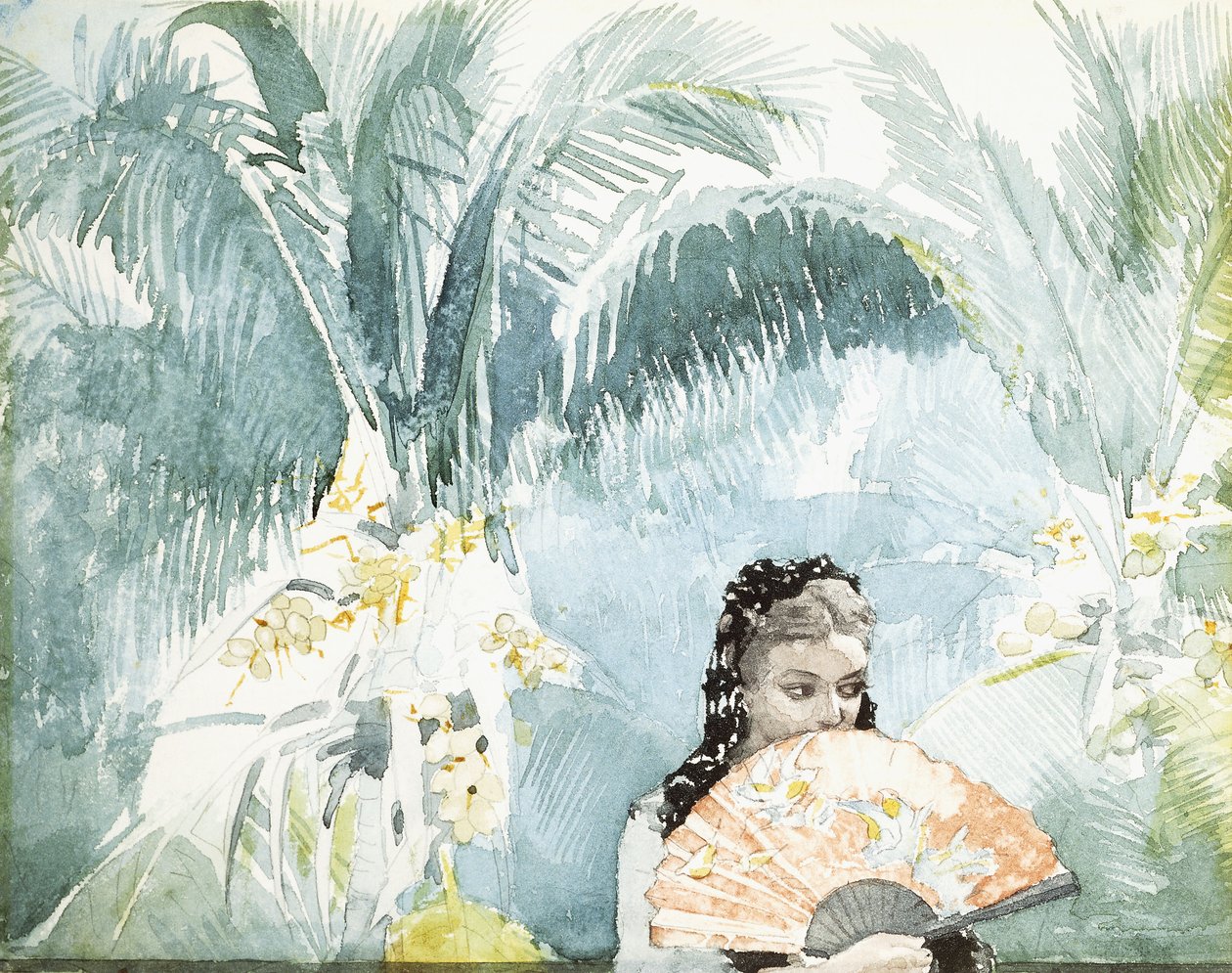 Spaanse meisje met waaier, 1885 door Winslow Homer