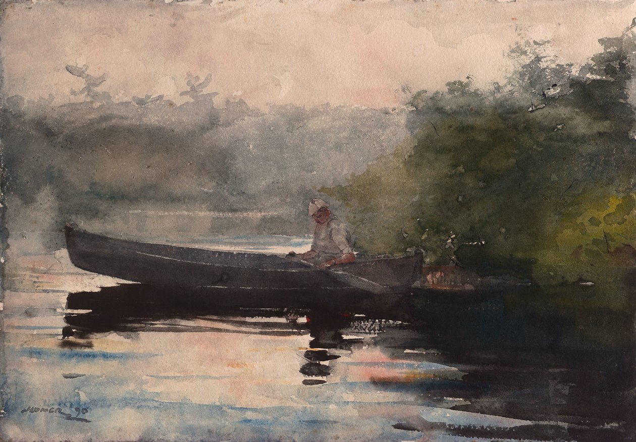 Het einde van de dag, Adirondacks door Winslow Homer