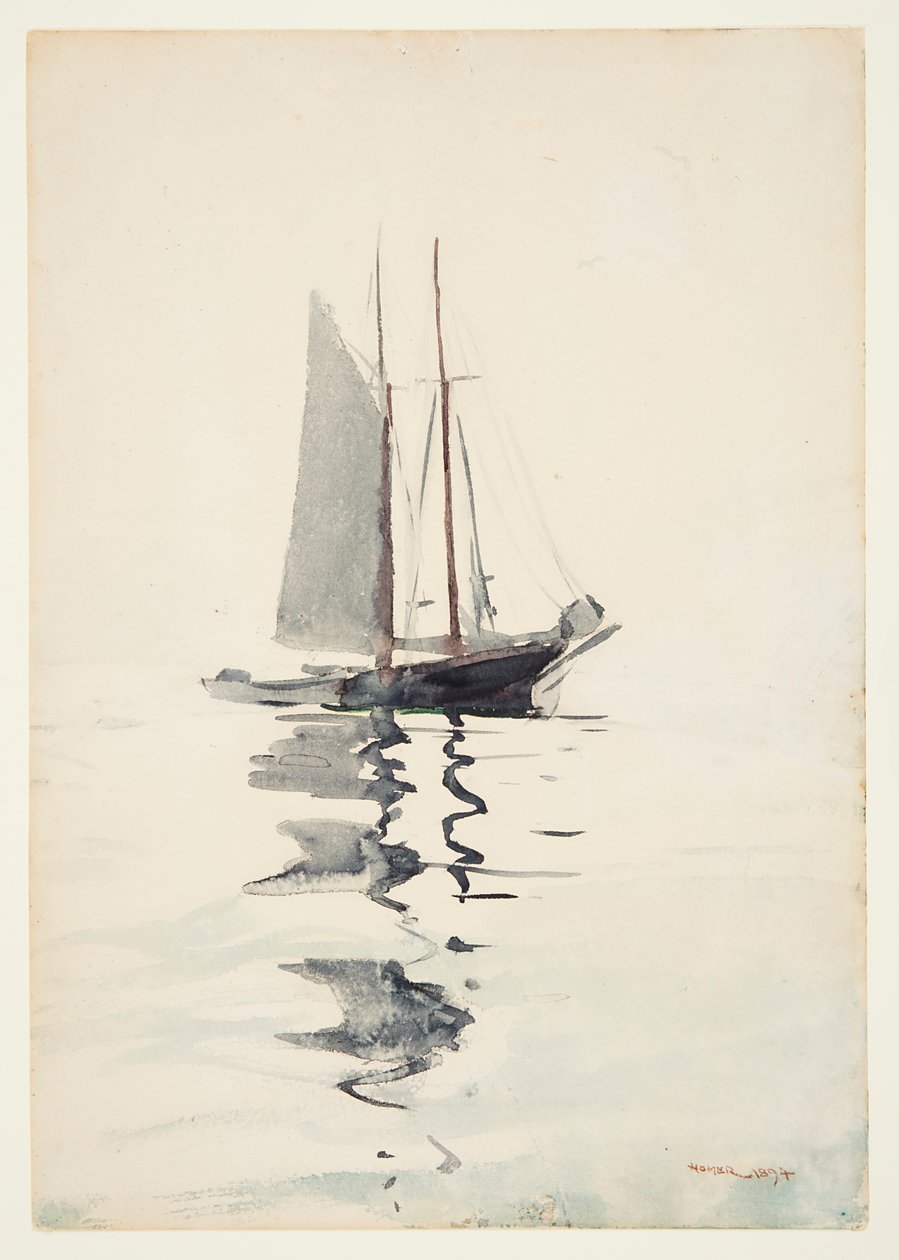 Twee-mast Schoener met Dory door Winslow Homer