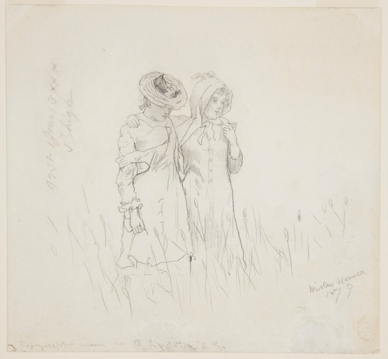 Twee meisjes in een veld door Winslow Homer