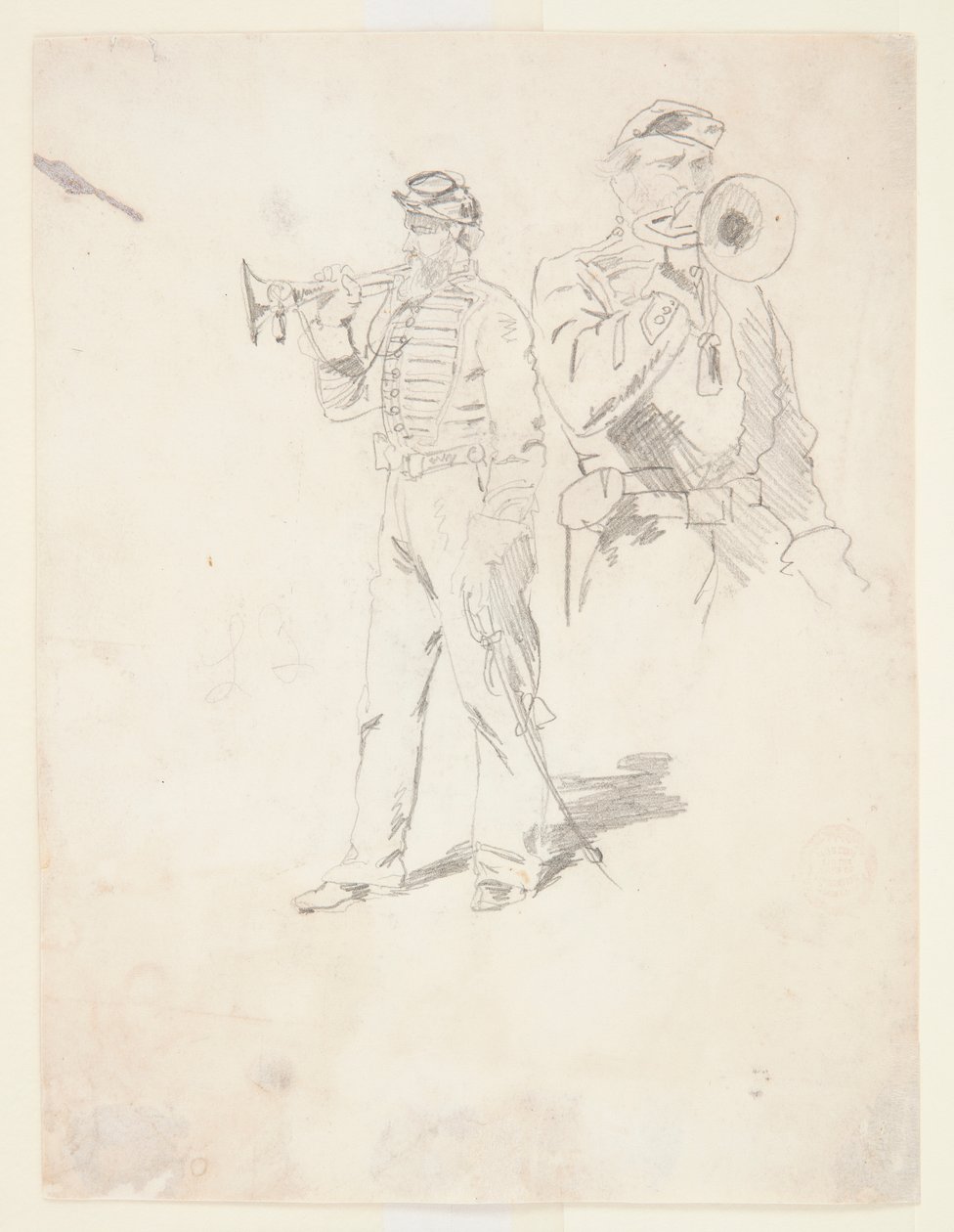 Twee studies van een trompetter door Winslow Homer