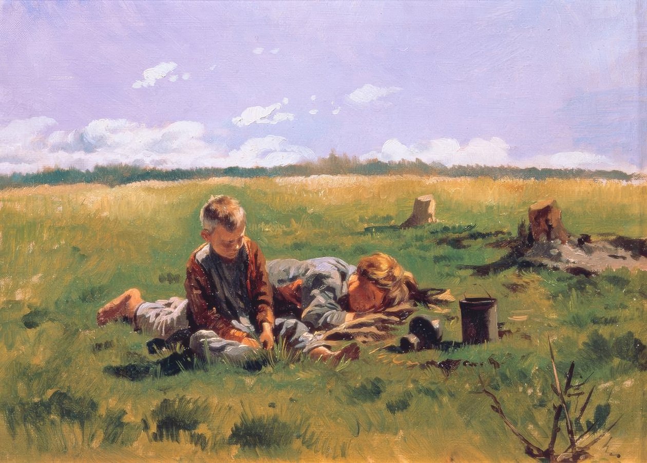 Jongens op een weide door Wladimir Jegorowitsch Makowski