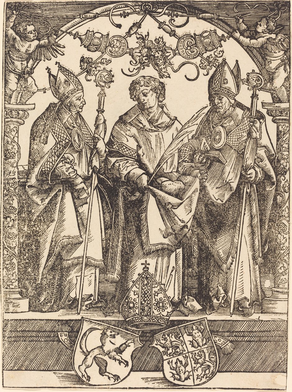 Heiligen Maximiliaan, Stefanus en Valentijn door Wolf Traut