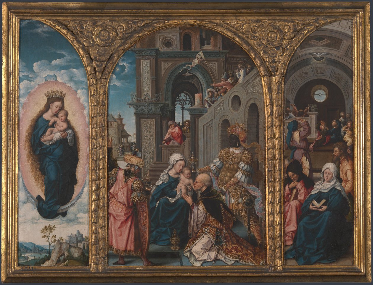 Aanbidding der koningen door Workshop of Jan Gossaert