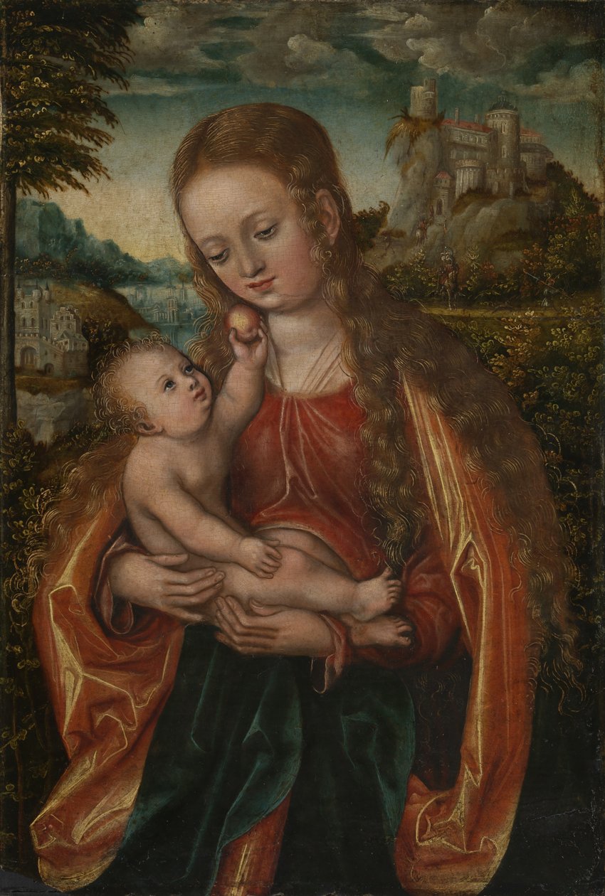 Madonna en Kind door Workshop of Lucas Cranach the Elder  