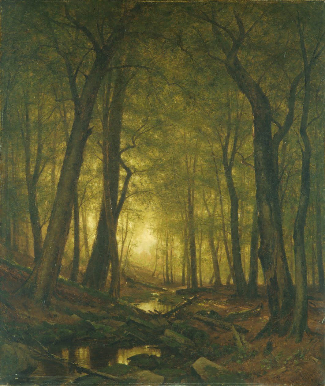 Avond in het bos door Worthington Whittredge