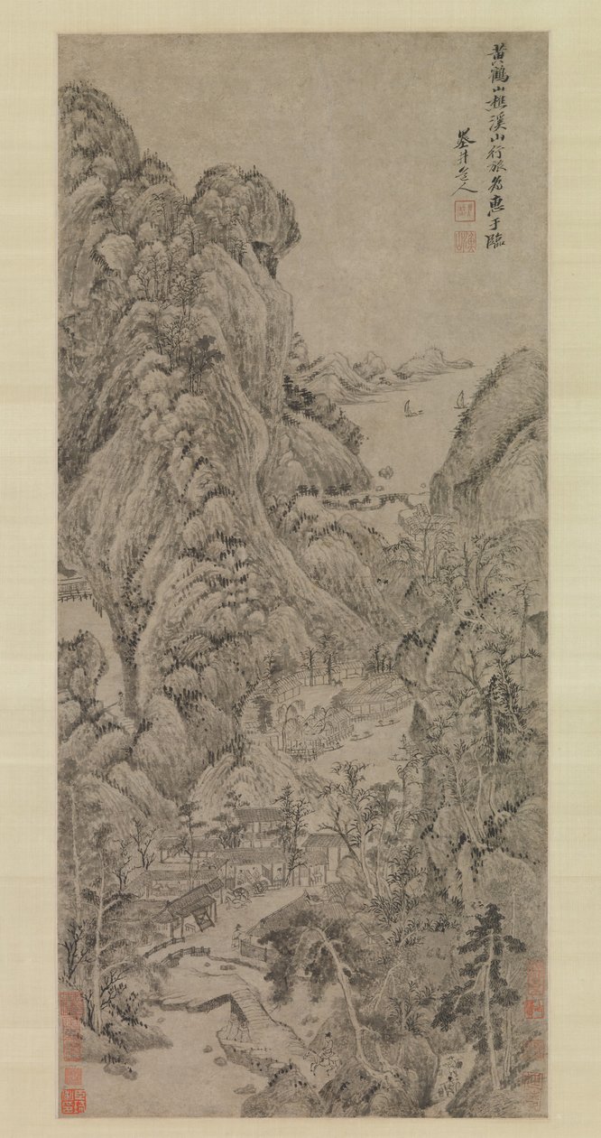 Reizigers tussen Stromen en Bergen, waarschijnlijk 1670s door Wu Li