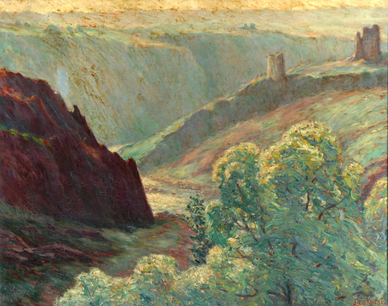 Zonsopgang en riviermist door Wynford Dewhurst