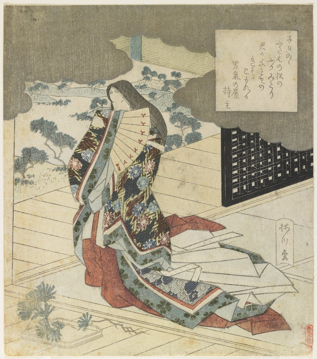 Hofdame met een waaier, c. 1824 door Yanagawa Shigenobu