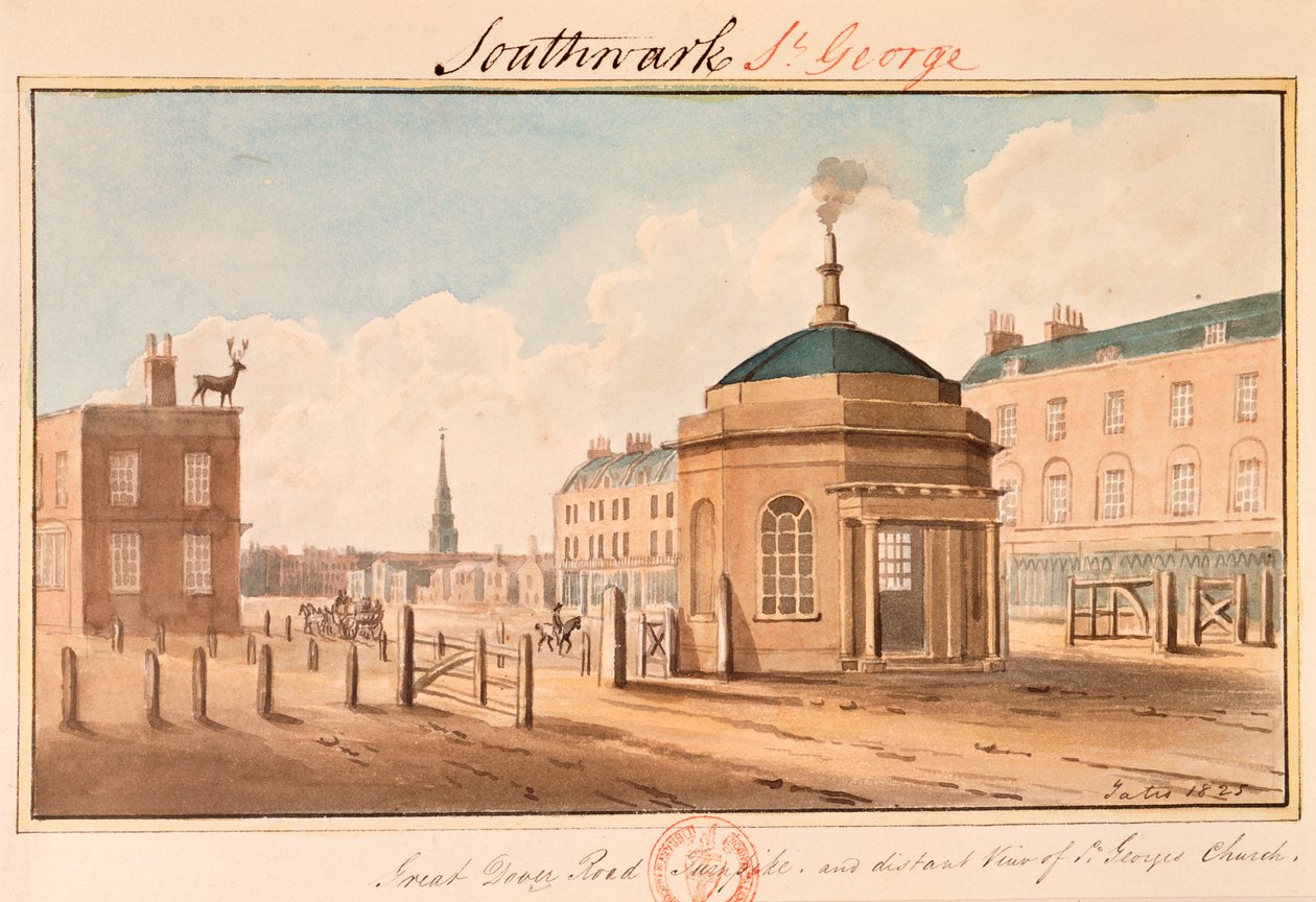 Tolhuis op Great Dover Road, Southwark, Londen, 1825 door Yates