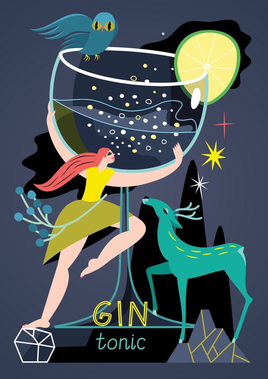 Gin Tonic, 2017 (vectorillustratie) door Yulia Drobova
