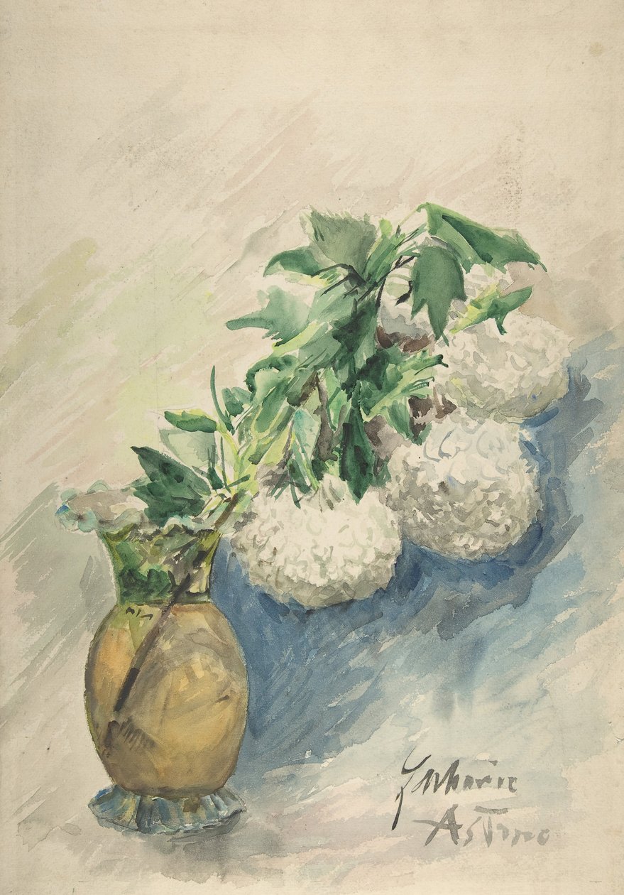 Witte Bloemen in een Vaas, ca. 1884-1904 door Zacharie Astruc
