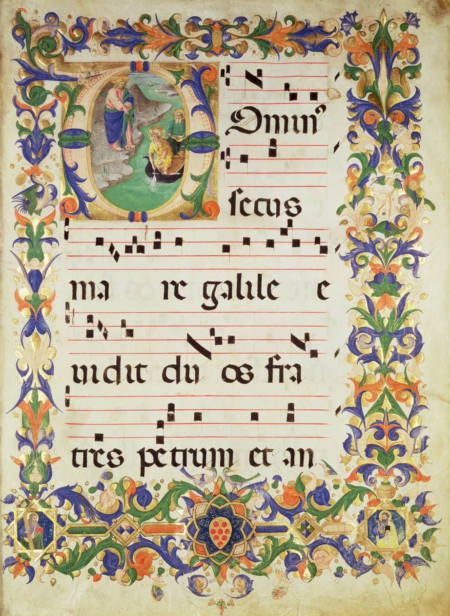 Missaal 515 f.1r Pagina met koormuziek met een gehistorieerde initiaal 