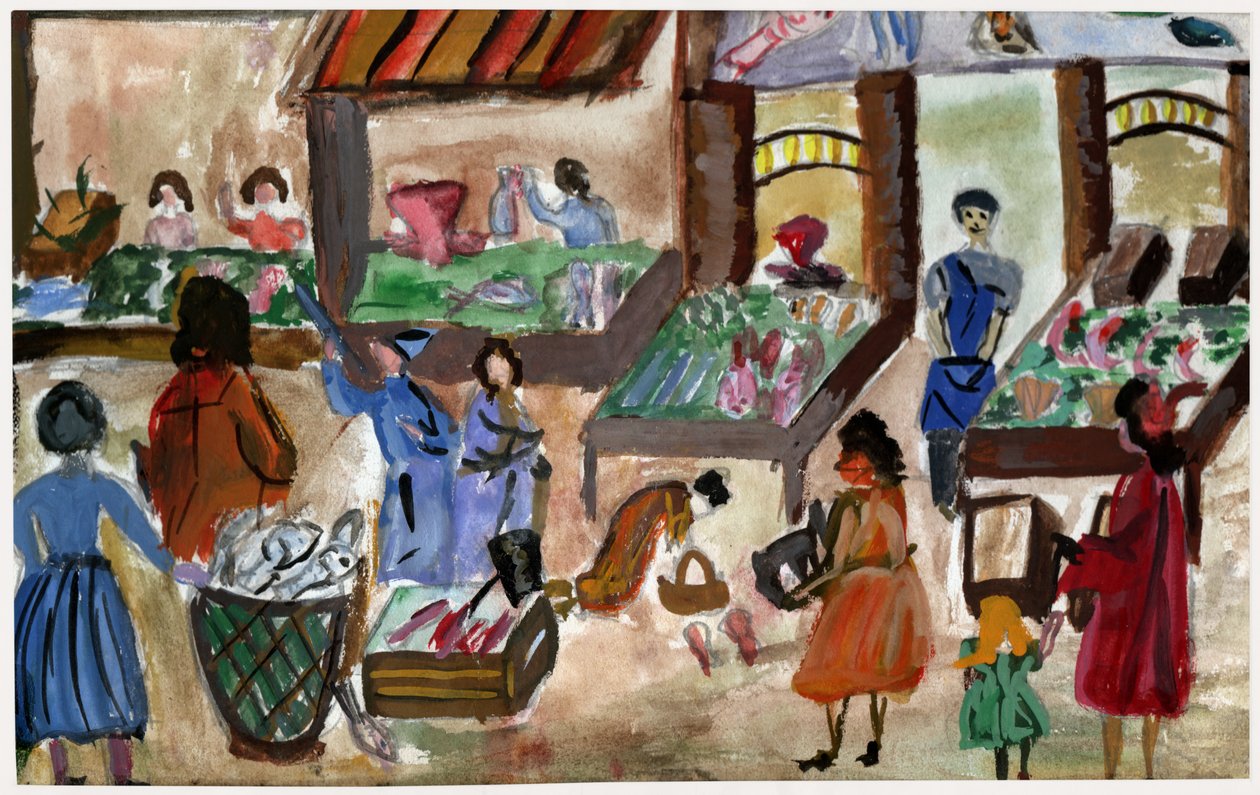Voedselmarkt in Frankrijk, ca. 1950 door . .