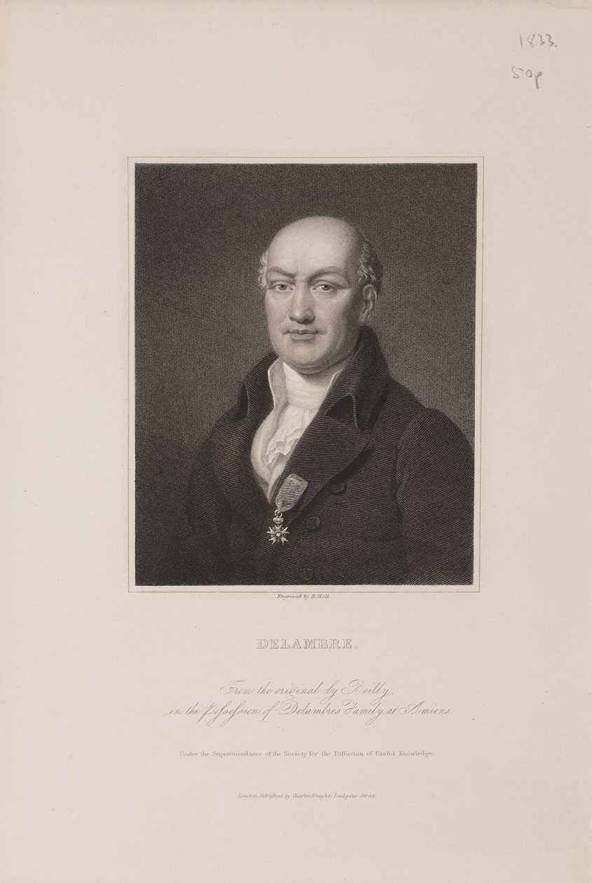 Jean Baptiste Joseph Delambre, Franse astronoom, ca. 1810s door Frederick (attr. to) Barnard
