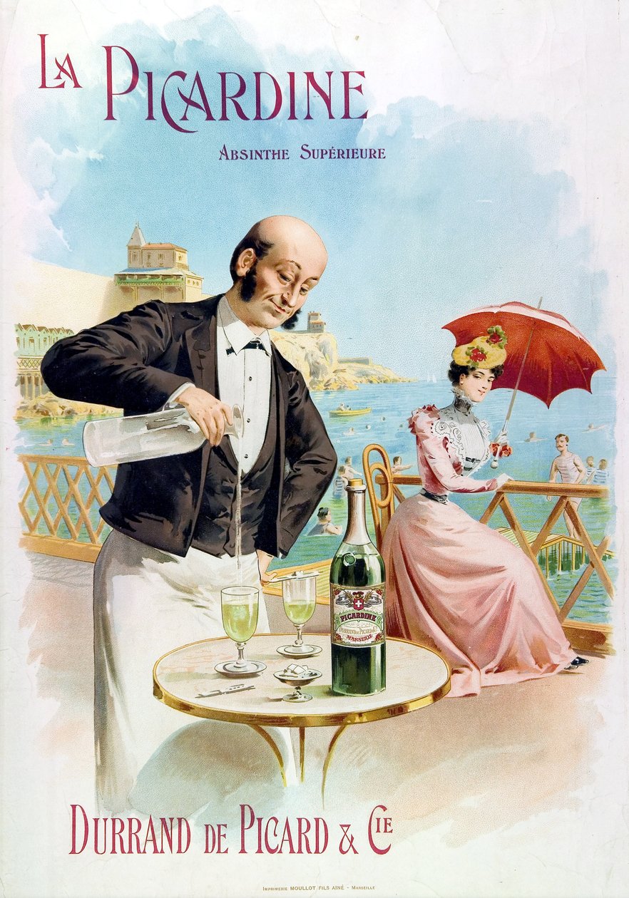Een ober bereidt een glas absint door Frederick (attr. to) Barnard