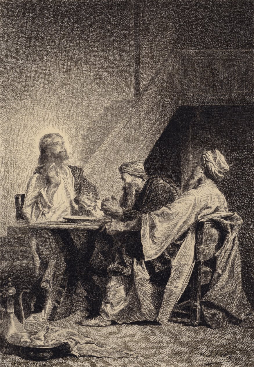 Jezus en de discipelen in Emmaüs door after Albert Robida