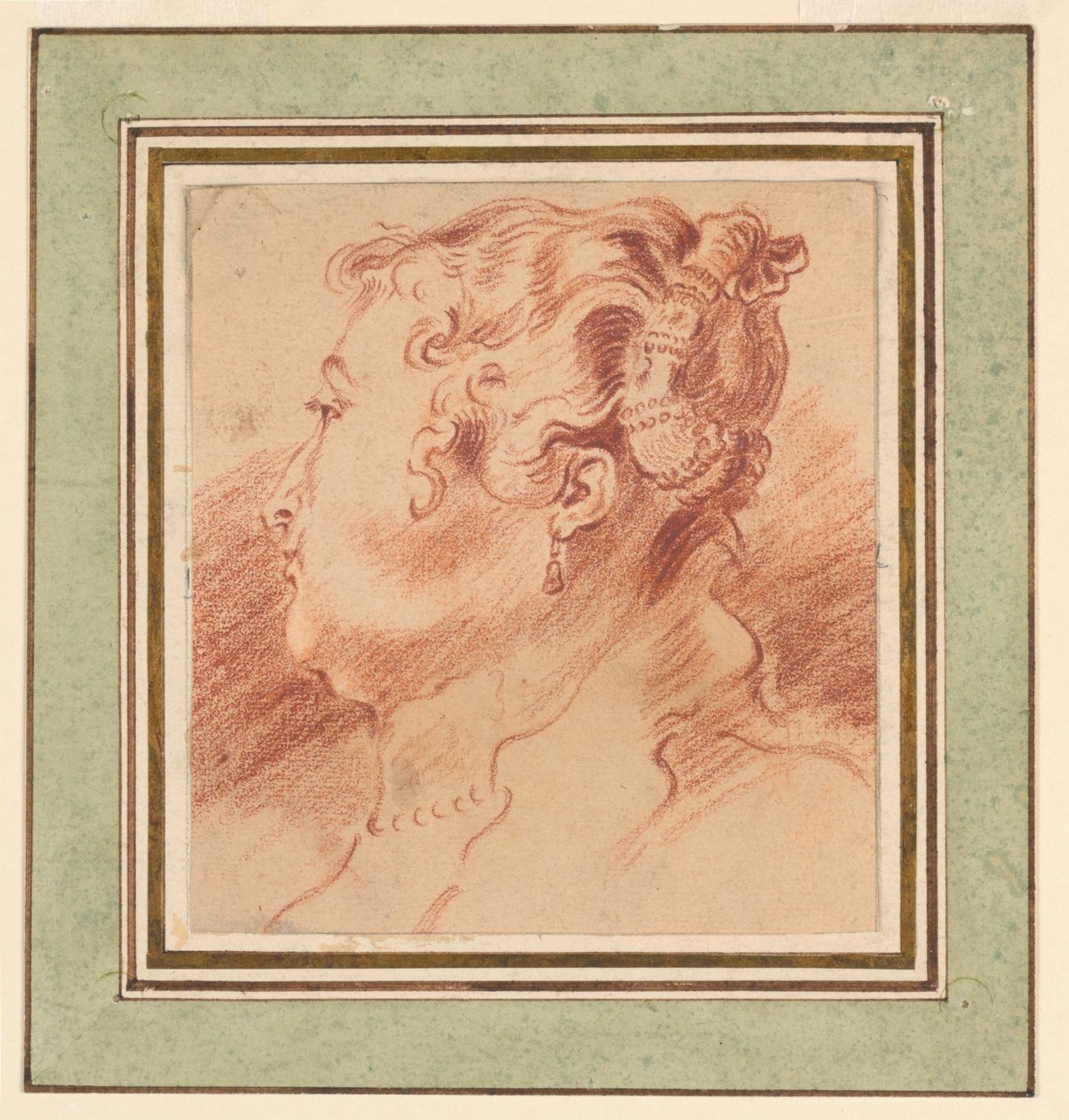 Studie van vrouwenhoofd door after Antoine Watteau