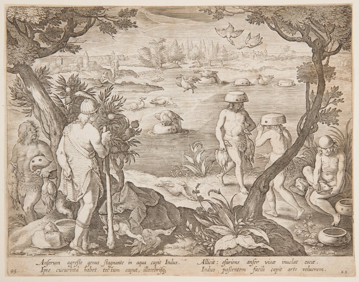 Ganzen vangen door after Jan van der Straet, called Stradanus