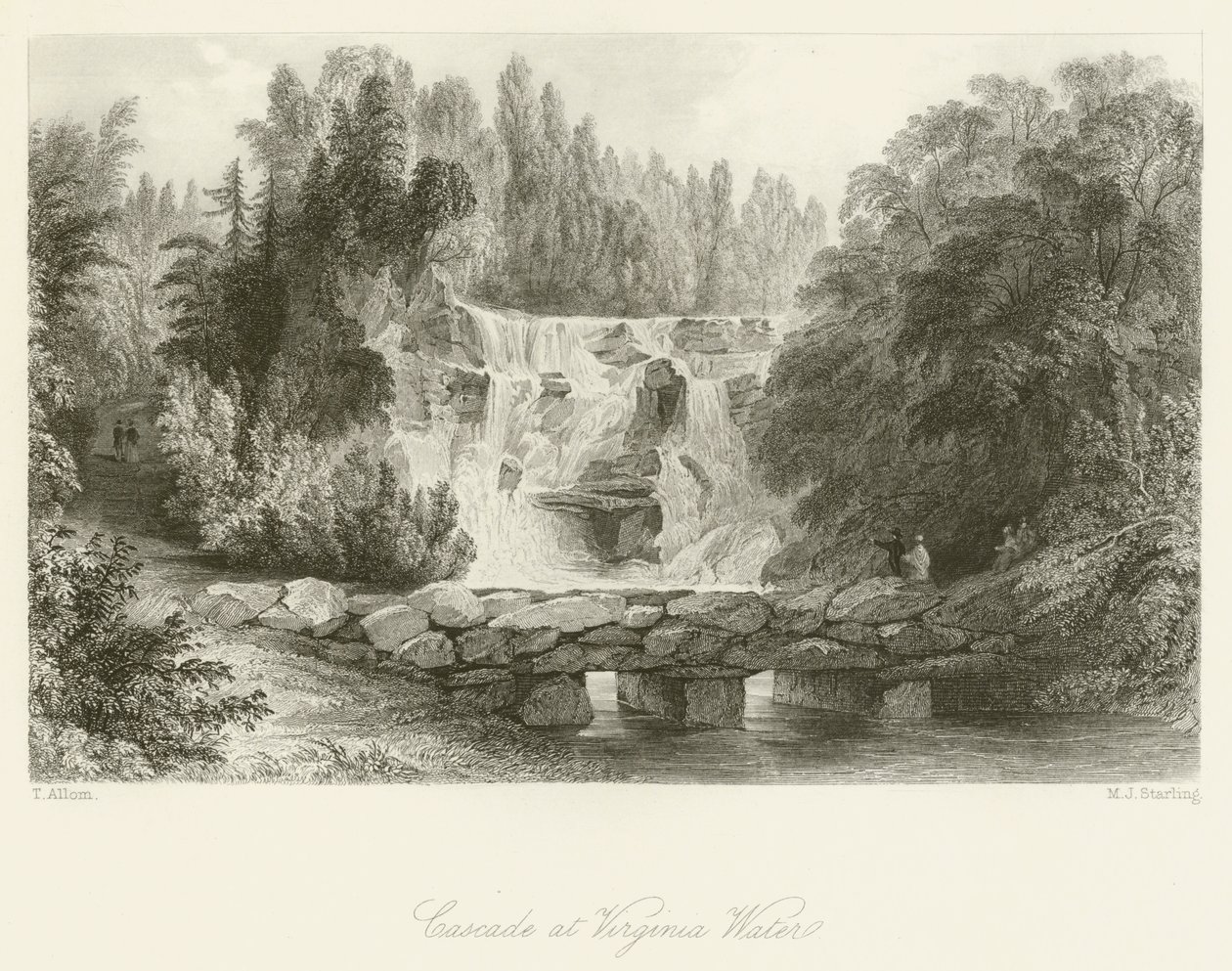 Waterval bij Virginia Water door after Thomas Allom