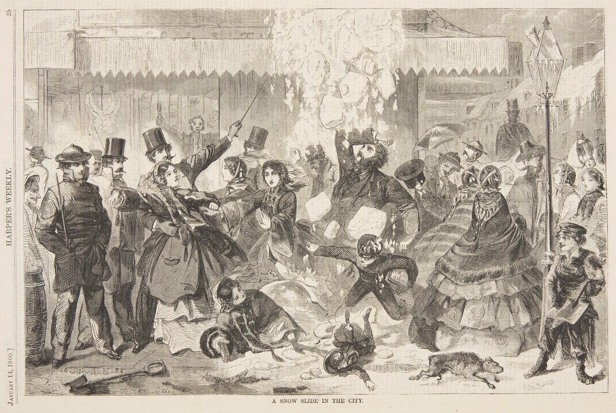 Een Sneeuwlawine in de Stad door after Winslow Homer