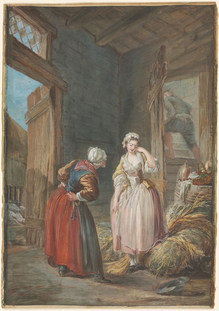 De verraste geliefden door attributed to Pierre Antoine Baudouin