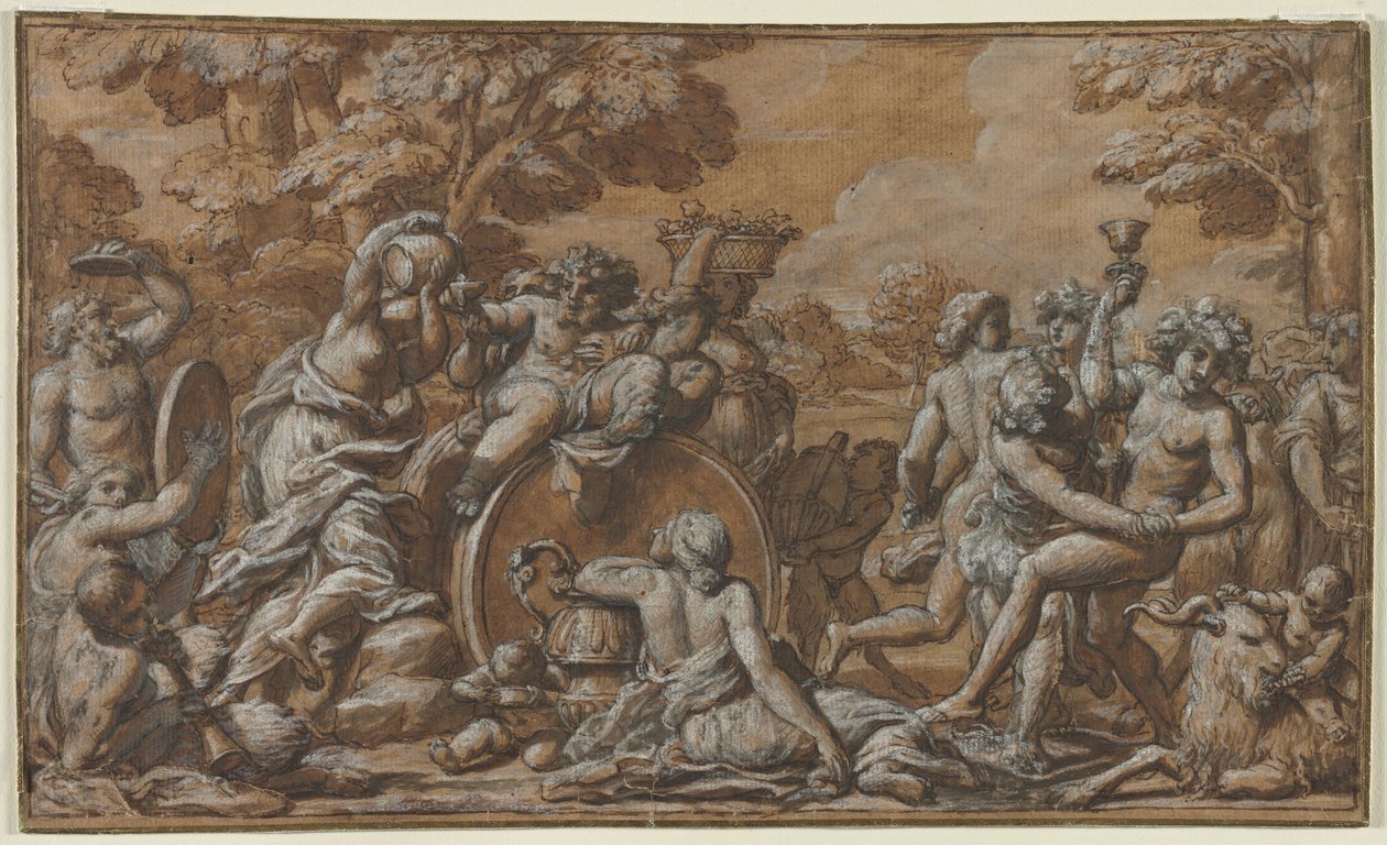 Bacchanaal door circle of Pietro da Cortona