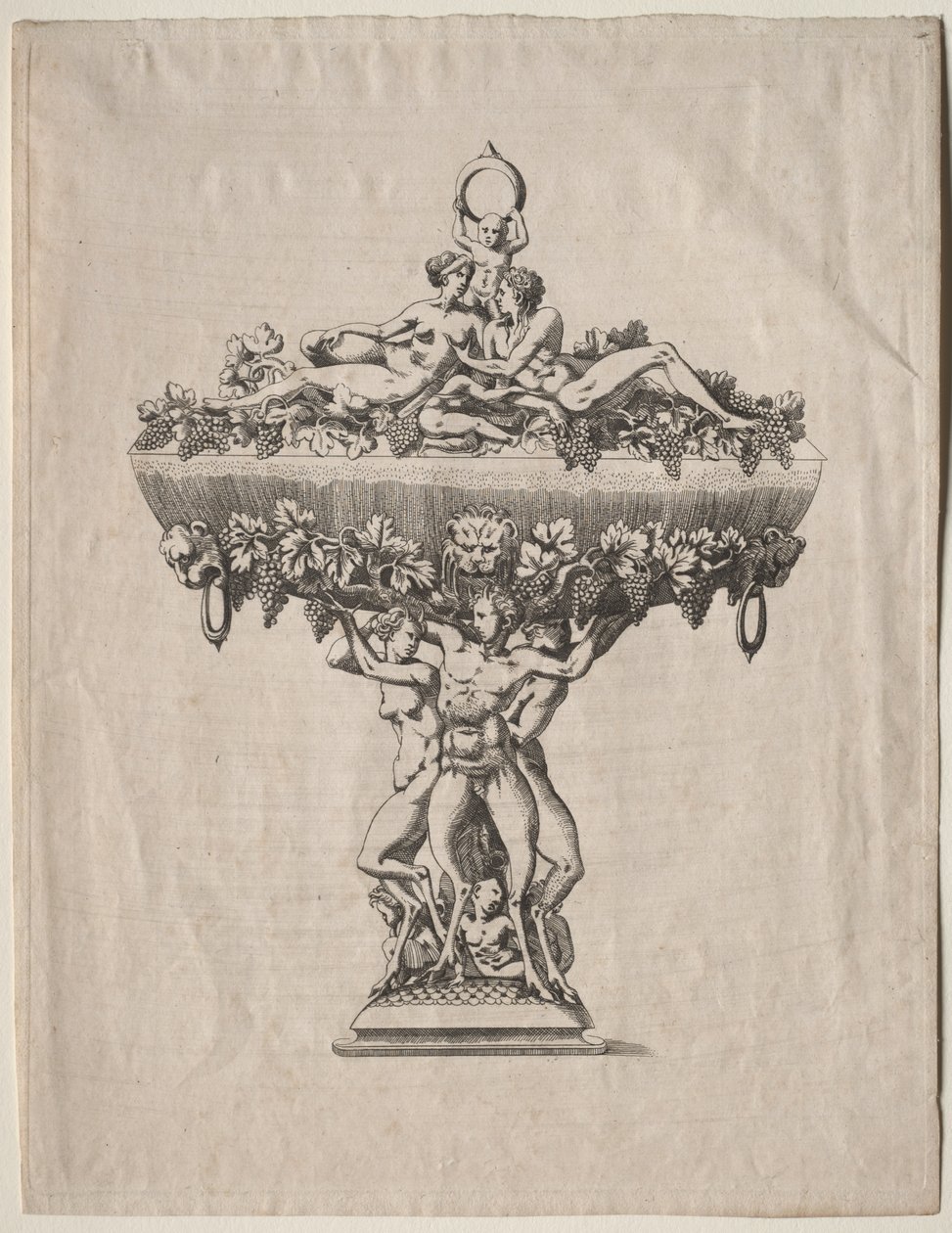 Gedekte Beker met Druivenkrans door copy after Antonio Fantuzzi