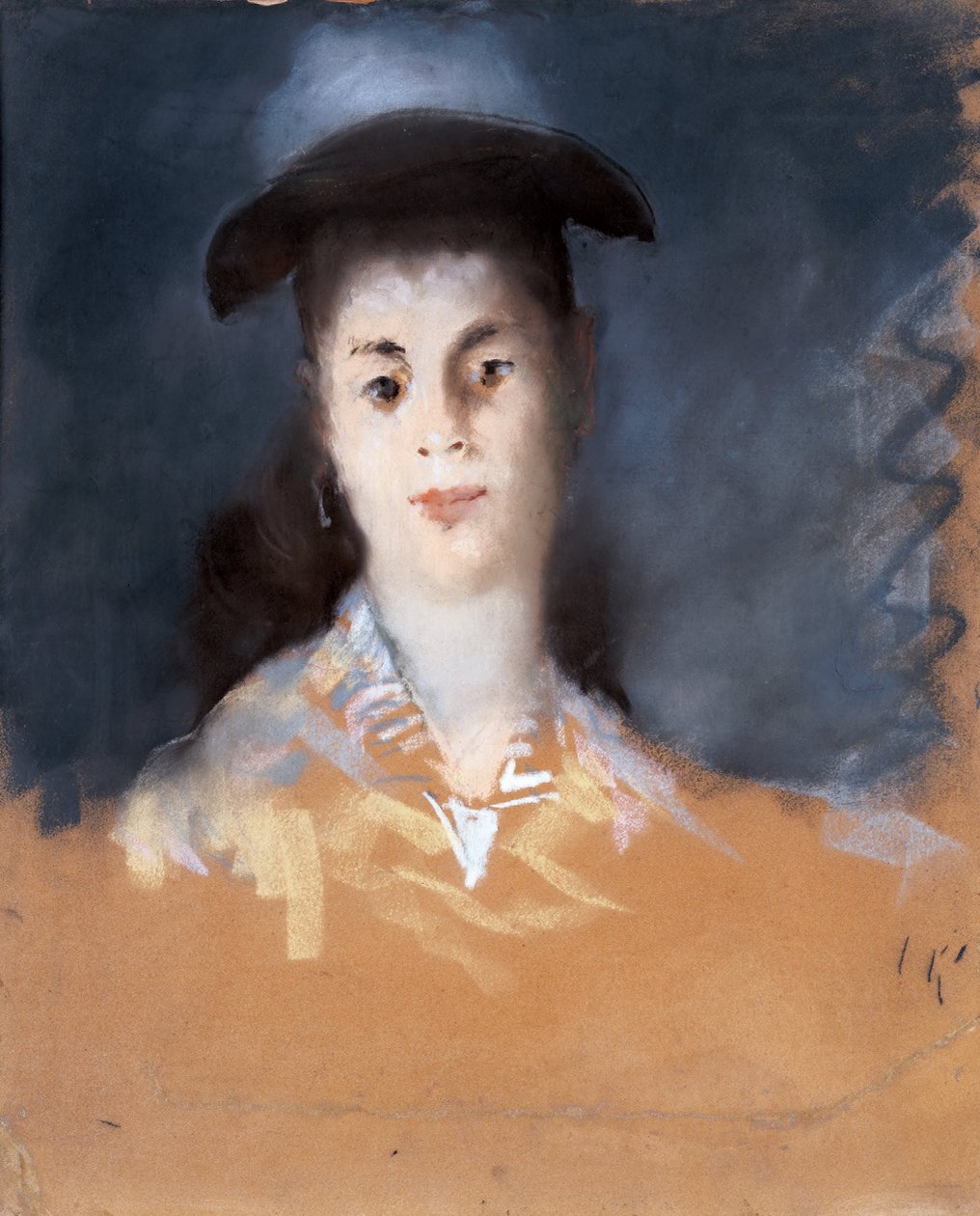 Vrouw met hoed met zijden gaas door Édouard Manet