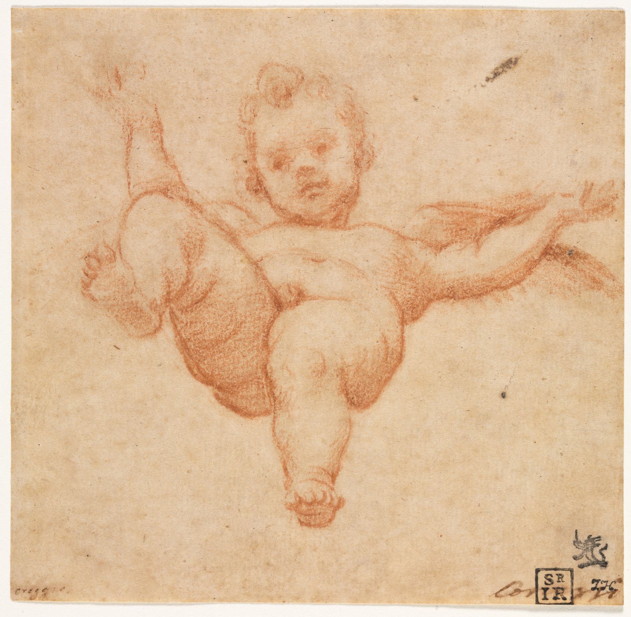 Vliegende Cupido door follower of Annibale Carracci