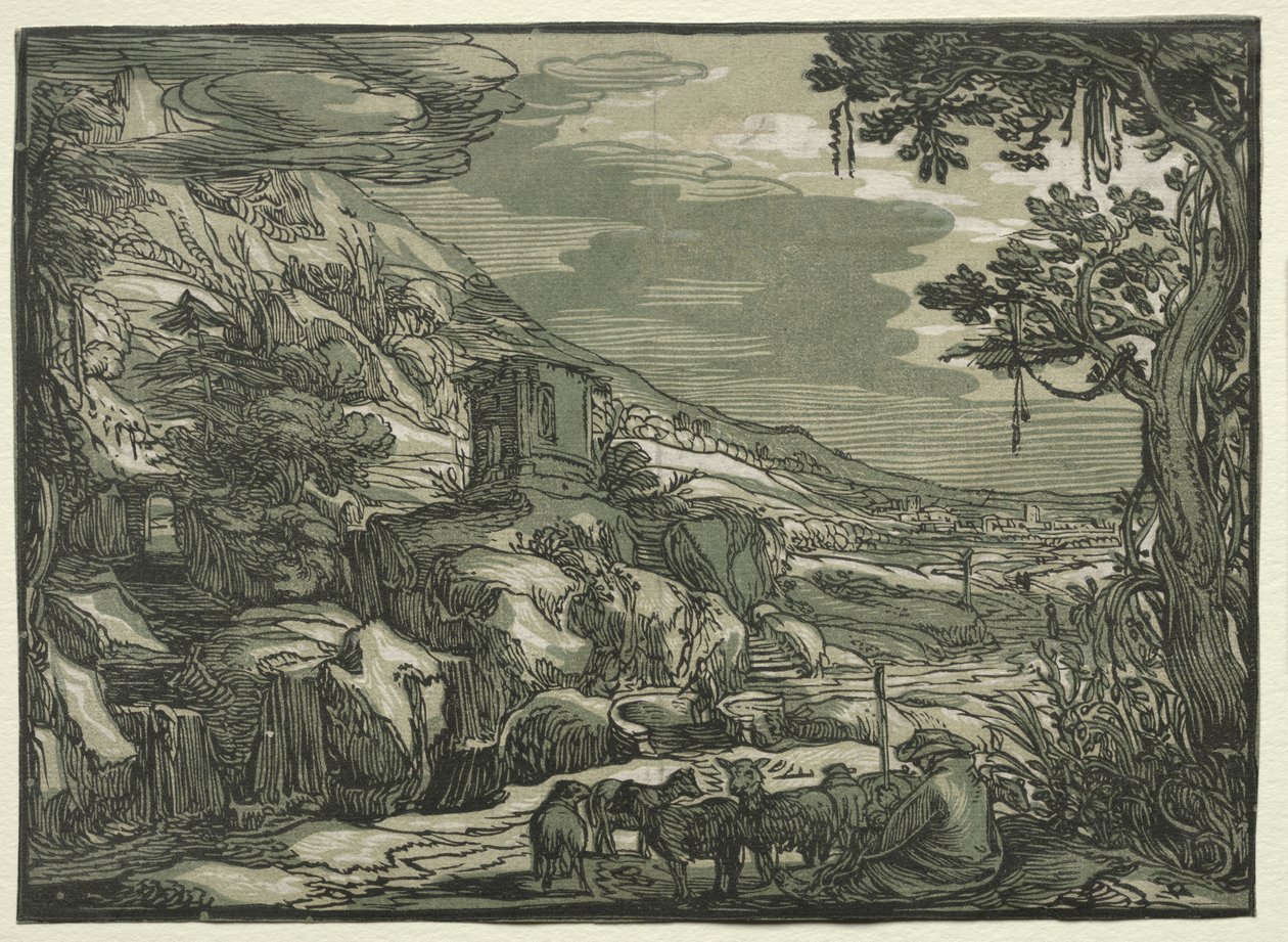 Arcadisch Landschap door possibly after Esaias van de Velde