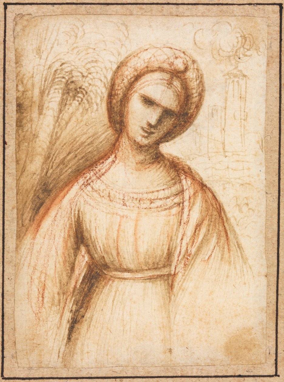 Dame in een landschap (recto) door possibly by Dosso Dossi