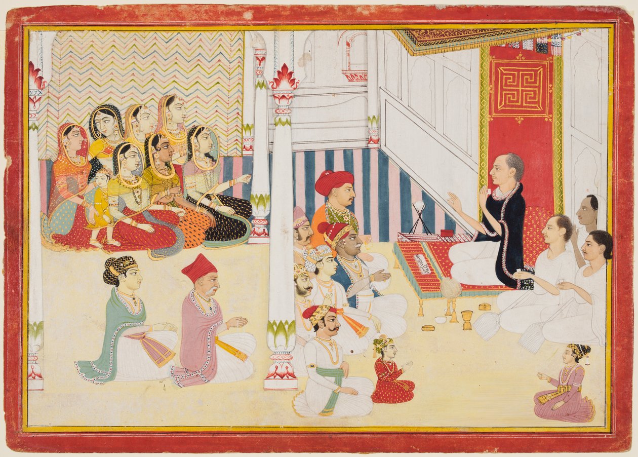 Svetambara Jain leraar geeft instructie door possibly by Sahib Ram