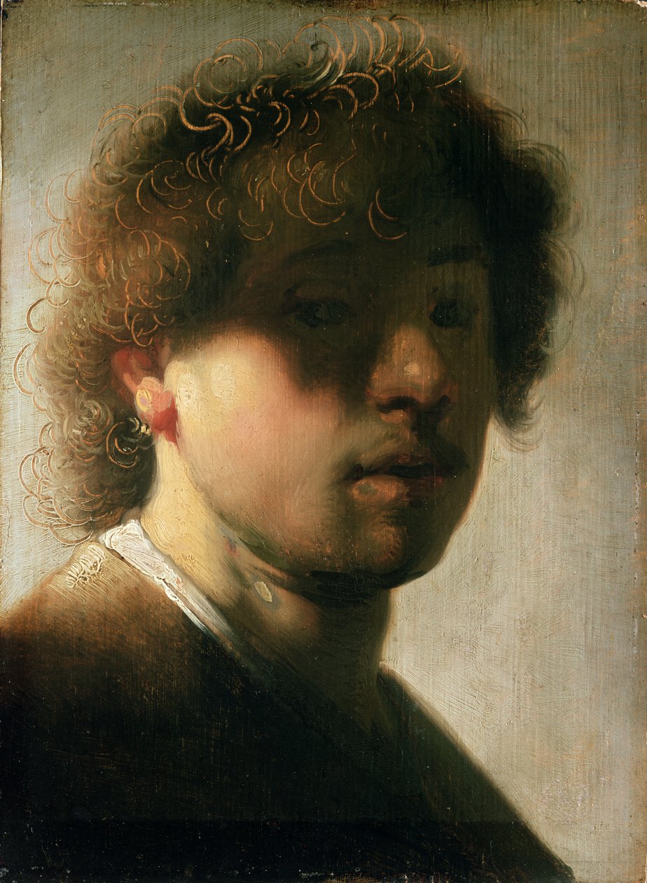 Portret van Rembrandt met overschaduwde ogen door studio of Rembrandt Harmensz. van Rijn