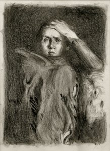 Zelfportret met opgeheven arm