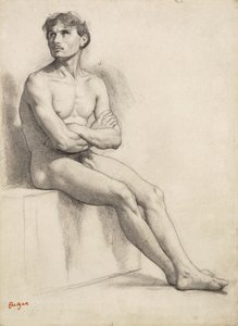 Zittende man, naaktstudie, 1858