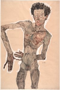 Naakt zelfportret, grimassen, 1910
