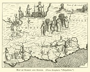 Kaart van Surrey en Sussex