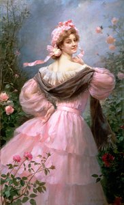Elegante vrouw in een rozentuin