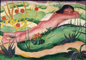 Naakt liggend in de bloemen, 1910