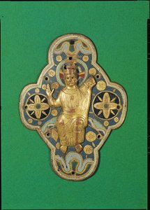 Plaque met God die zegent (goud & email)