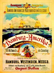 Poster ter promotie van de Hamburg Amerika Lijn, 1883