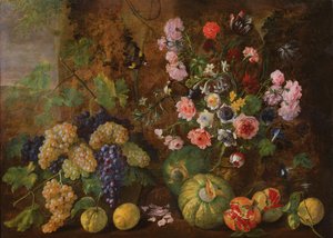 Stilleven van fruit en bloemen