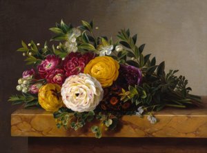 Bloemenboeket op marmeren plaat