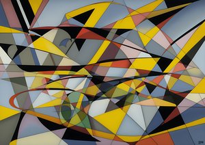 abstract: zilver-gele curves+driehoeken 2