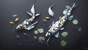 inkt schilderij: Koi-karper witte marmer 05