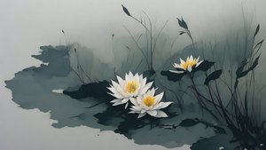 inkt schilderij: Waterlelies 01