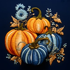 Geborduurde pompoenen in blauwtinten 4